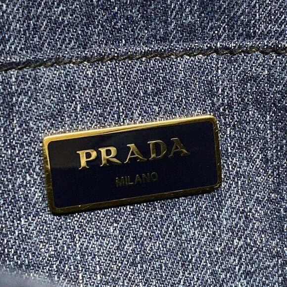 Auth PRADA Canapa - Blue Black Denim Tote Bag - Picture 11 of 15